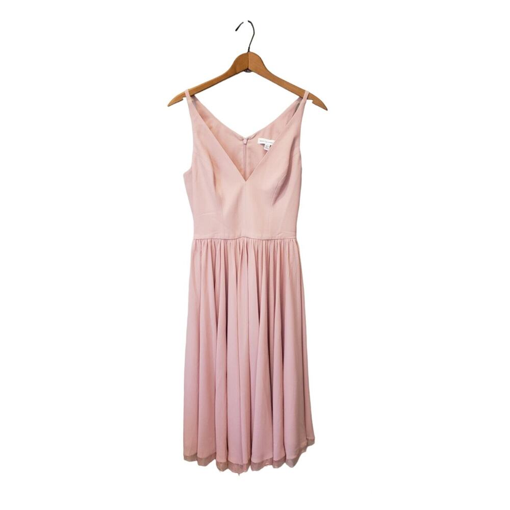 Dress The Population Alicia Mixed Media Midi Chiffon Skirt Dress in Blush Small